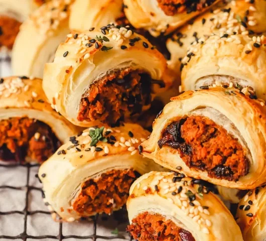 Sausage Rolls with Sweet Potato and Caramelized Onion